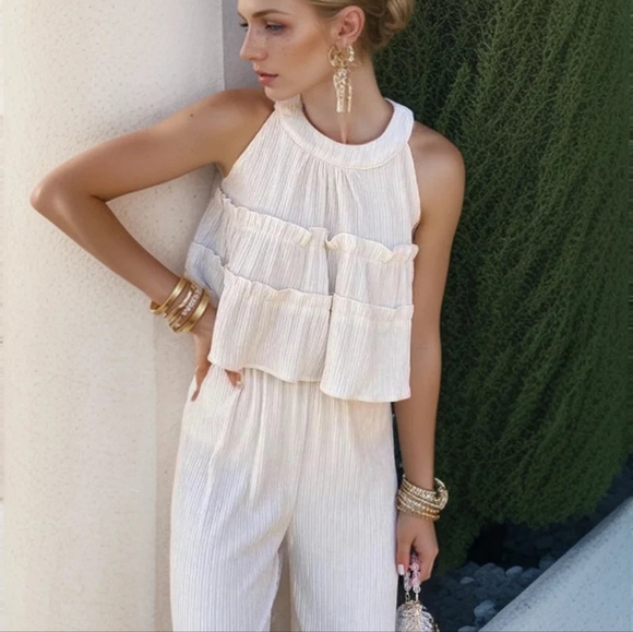 Summer New Sweet Ruffles O Neck Sleeveless Tops High Waist Loose Casual - pink - Picture 3 of 3